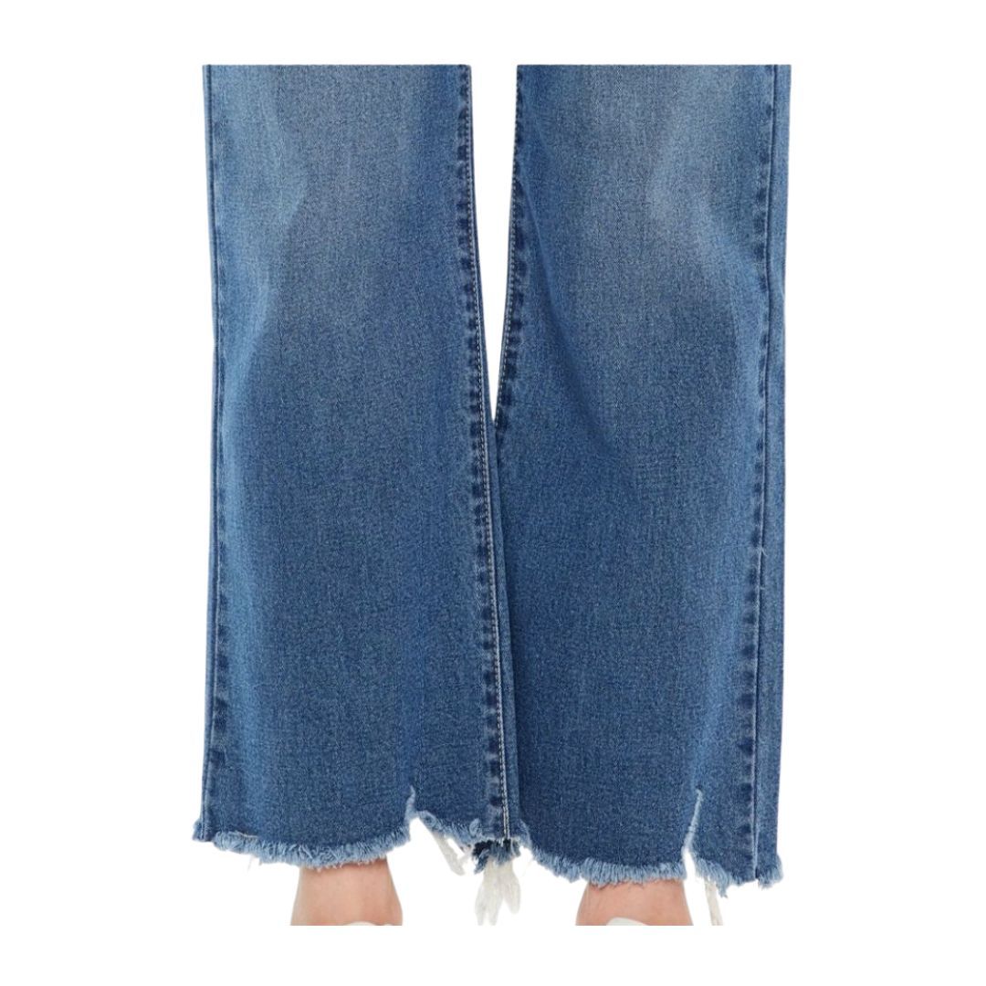 JEANS DE TIRO ALTO Y PIERNA ANCHA BOTA DESHEBRADO