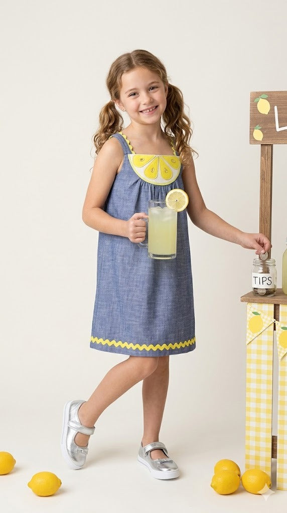 VESTIDO DE NIÑA CHAMBRAY CON LEMONS